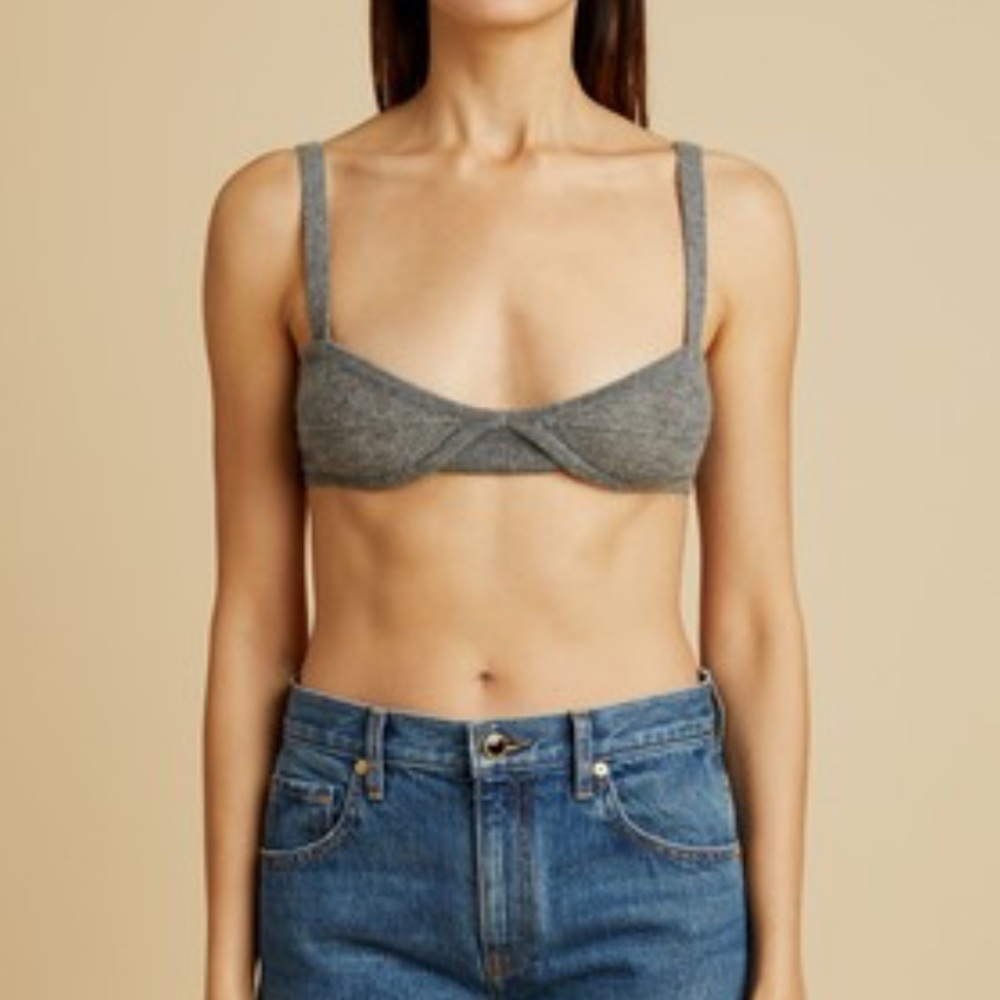 KHAITE 'The Eda' Cashmere Bra Bralette in Smoke Grey NEW
